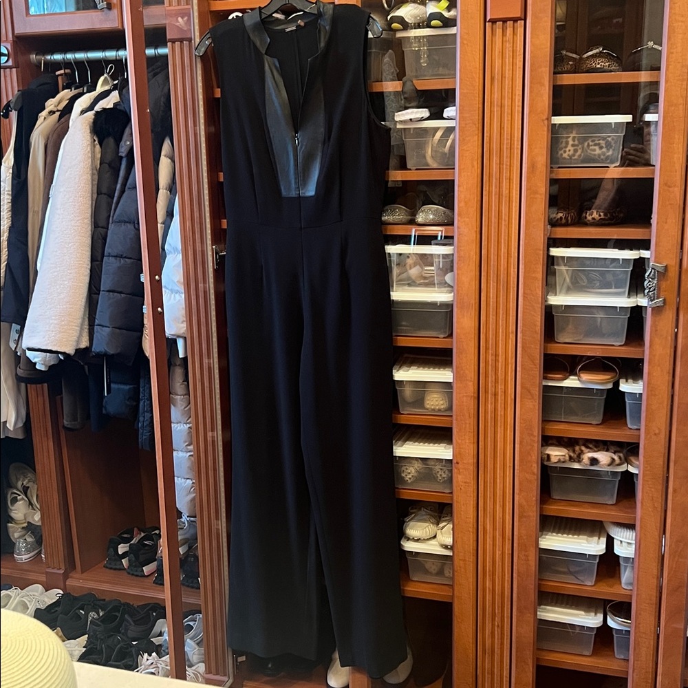 Elie Tahari Black Sleeveless V-Neck Jumpsuit with Placket Detail